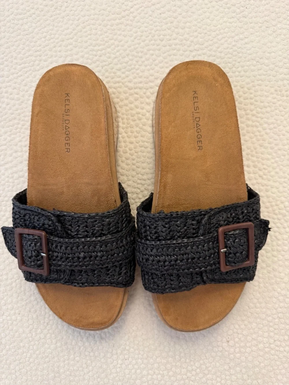 Kelsi Dagger Brooklyn Paulie Black Raffia Cork Platform Sandals 8
